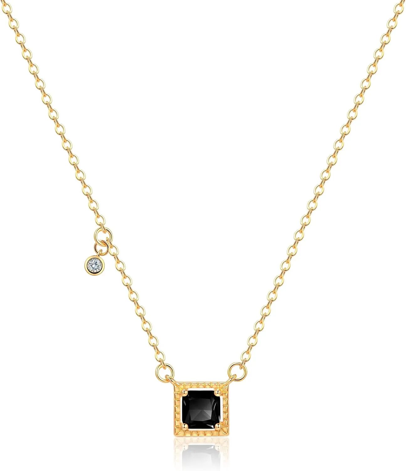 Cowlyn Birthstone Pendant Necklace Square Red Gemstone Cubic Zirconia CZ Diamond Crystal Tassel Dangle Choker 18K Gold Plated Chain Dainty Fine Anniversary Birthday Jewelry for Women