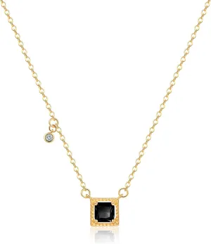 Cowlyn Birthstone Pendant Necklace Square Red Gemstone Cubic Zirconia CZ Diamond Crystal Tassel Dangle Choker 18K Gold Plated Chain Dainty Fine Anniversary Birthday Jewelry for Women