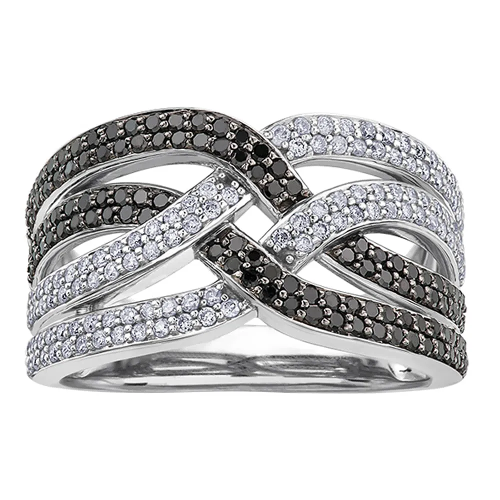Criss Cross White and Black Diamond Ring