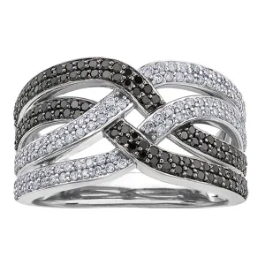 Criss Cross White and Black Diamond Ring