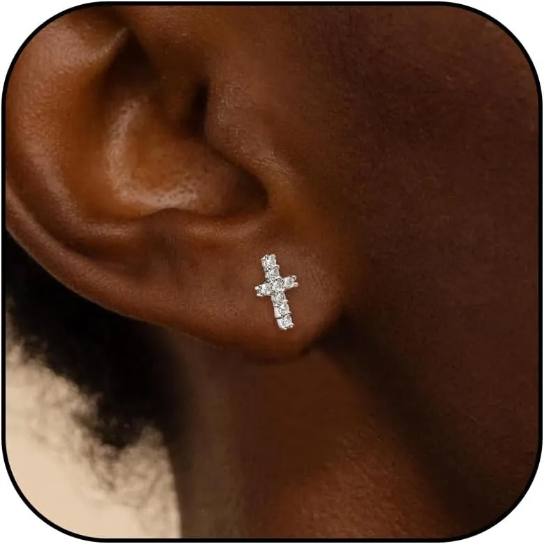 Cross Earrings for Women 14k Gold Plated Hypoallergenic Small Cross Earrings Flat Back Stud Earrings Jewelry Gifts