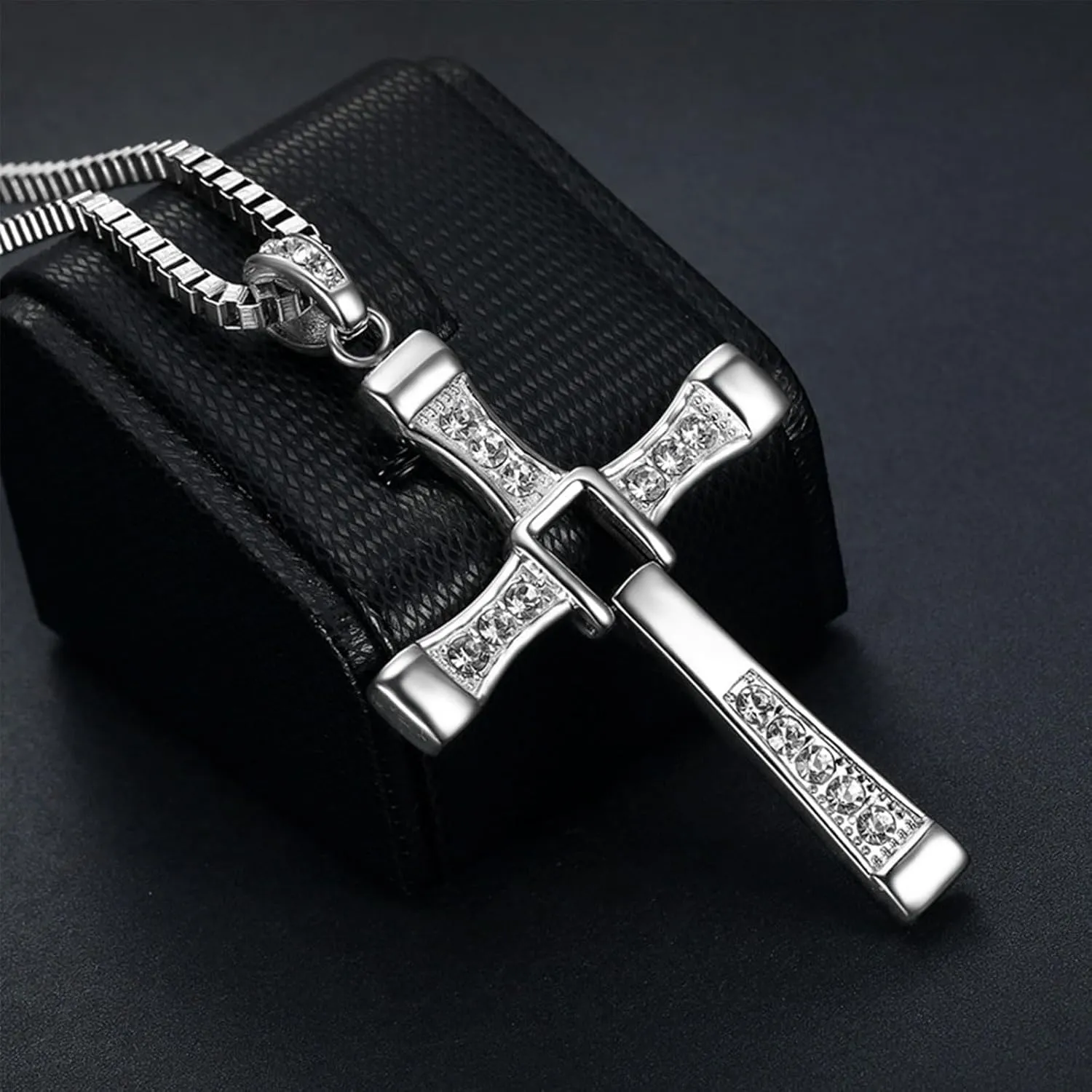 Cross Necklace for Men, Cross Pendant Necklace Stainless Steel Chains Sterling Silver Necklace Men's Cross Chain Jewelry Link Chain for Boys Fast and Furious