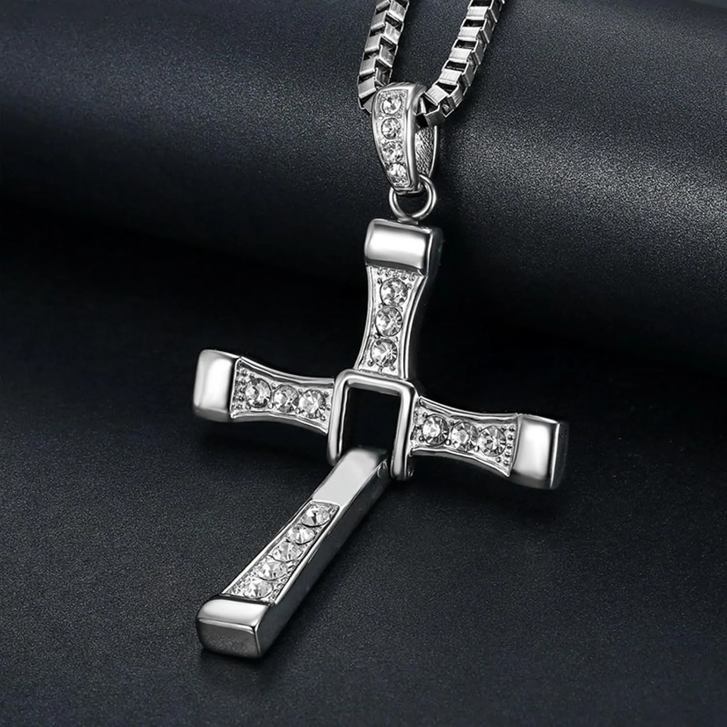 Cross Necklace for Men, Cross Pendant Necklace Stainless Steel Chains Sterling Silver Necklace Men's Cross Chain Jewelry Link Chain for Boys Fast and Furious