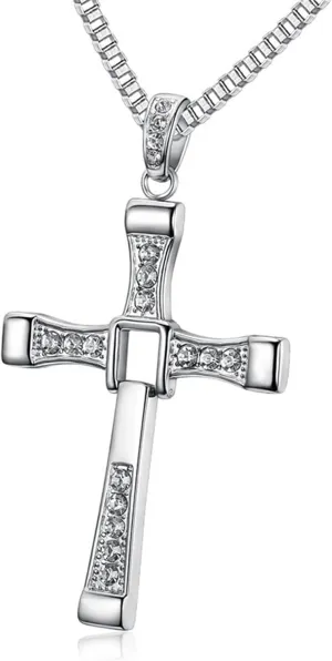 Cross Necklace for Men, Cross Pendant Necklace Stainless Steel Chains Sterling Silver Necklace Men's Cross Chain Jewelry Link Chain for Boys Fast and Furious