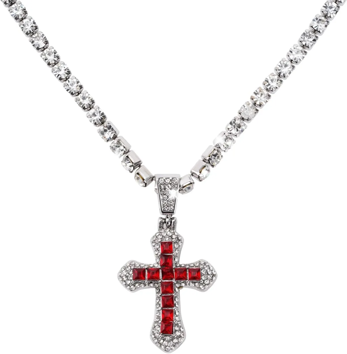 Cross Necklace for Men Silver Diamond Pendant Chain Necklace for Men Gothic Cross Pendant Mens Cross Necklaces Stainless Steel Cross Necklace for Women