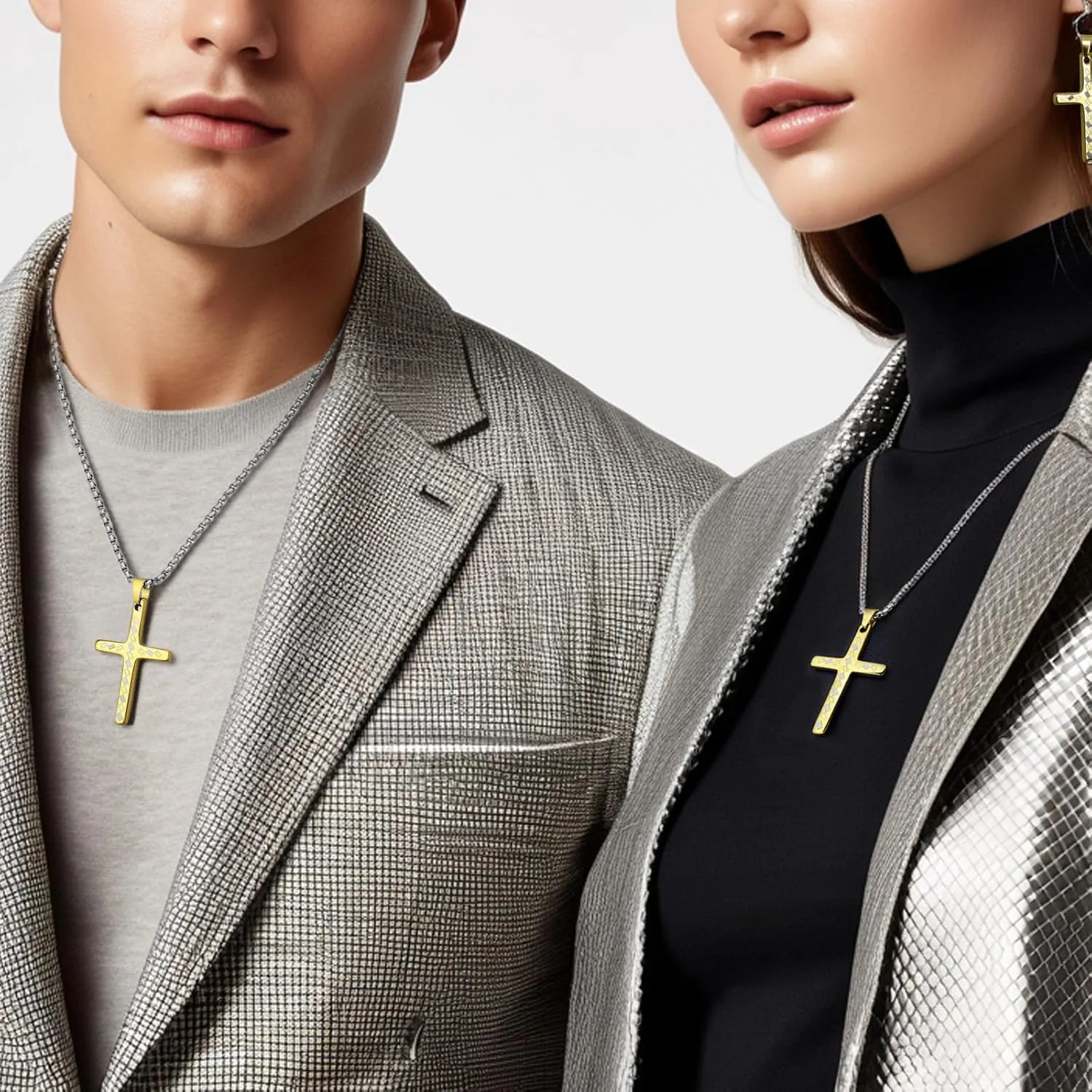 Cross Necklace for Men Women Gold Tungsten Cross Pendant Necklace with Silver Box Chain Gift for Women Men