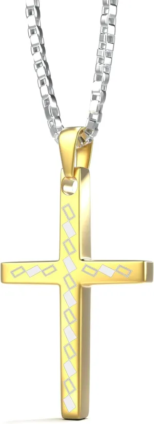 Cross Necklace for Men Women Gold Tungsten Cross Pendant Necklace with Silver Box Chain Gift for Women Men
