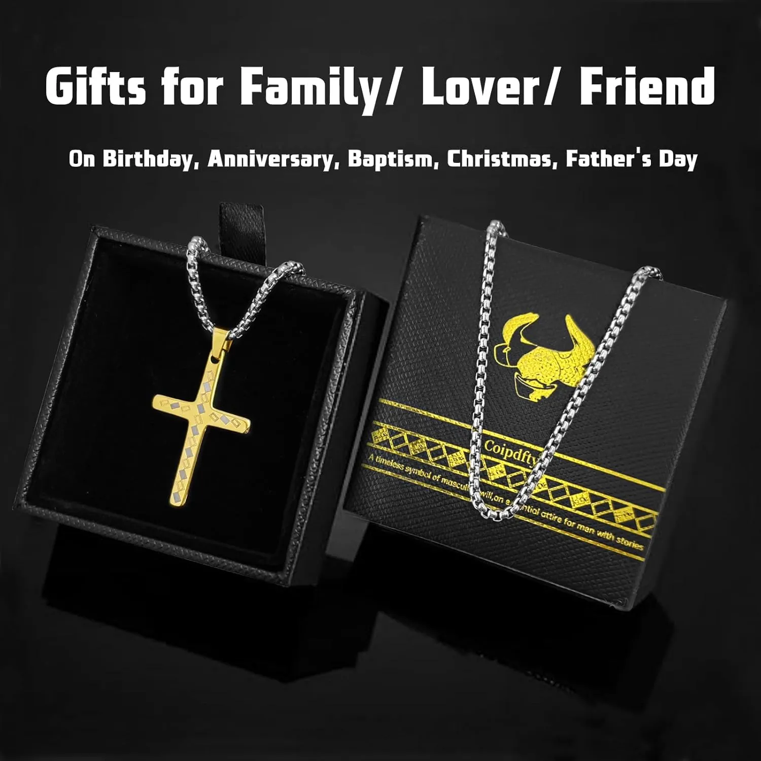 Cross Necklace for Men Women Gold Tungsten Cross Pendant Necklace with Silver Box Chain Gift for Women Men