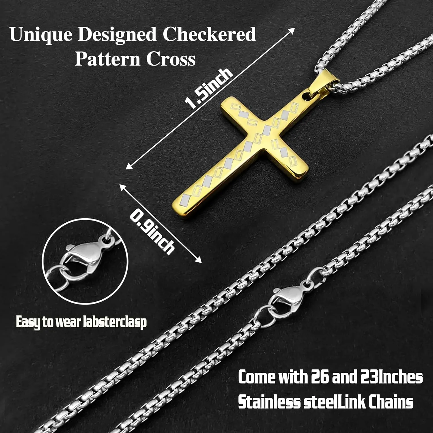 Cross Necklace for Men Women Gold Tungsten Cross Pendant Necklace with Silver Box Chain Gift for Women Men
