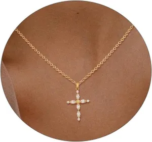 Cross Necklace for Women 14K Gold/Sterling Silver Plated Cubic Zirconia Pendant Necklaces, Cute Dainty Trendy Accessories Gifts for Women