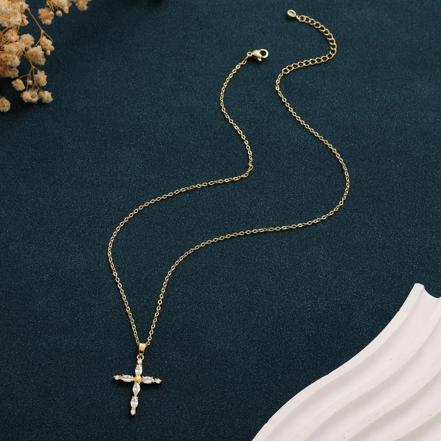 Cross Necklace for Women 14K Gold/Sterling Silver Plated Cubic Zirconia Pendant Necklaces, Cute Dainty Trendy Accessories Gifts for Women