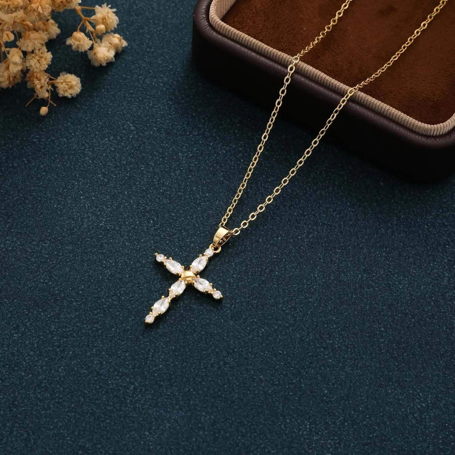 Cross Necklace for Women 14K Gold/Sterling Silver Plated Cubic Zirconia Pendant Necklaces, Cute Dainty Trendy Accessories Gifts for Women