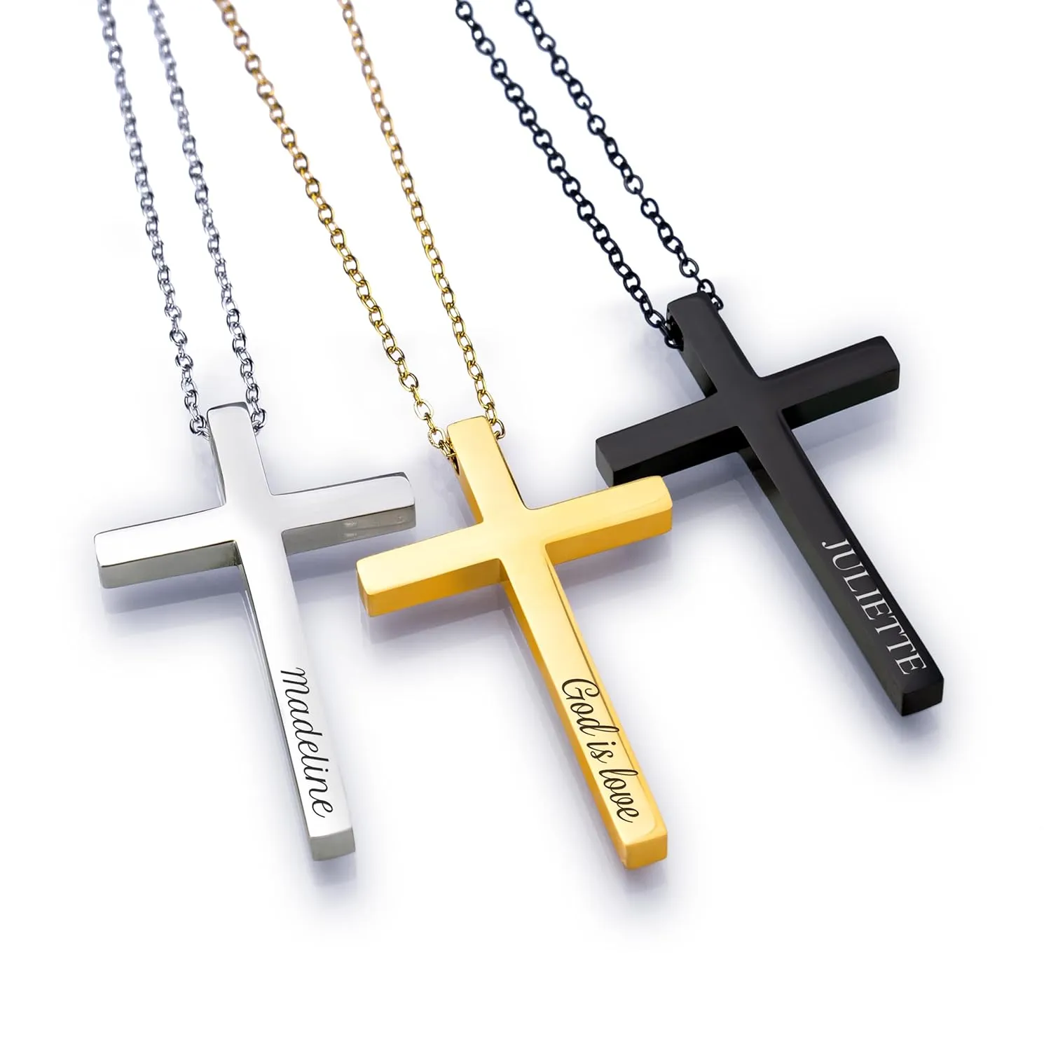 Cross Necklace for Women, Men Personalized, Silver, Gold, Black, Christian Faith Religious Gifts, Stainless Steel Cross Pendant Necklace for Women, Men, Religious First Communion Jewelry Gift