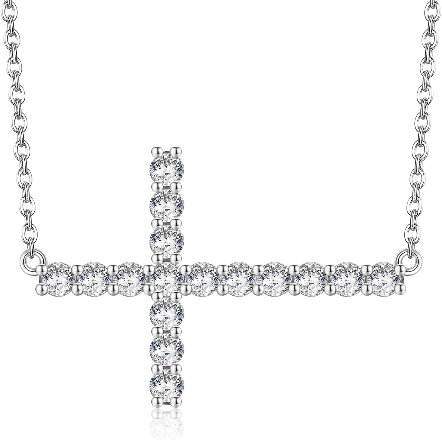 Cross Necklace for Women Yellow/White Gold Plated Sterling Silver CZ Simulated Diamond Cross Pendant Necklace Easter Birthday Mother's Day Gift 18" Chain Jewelry