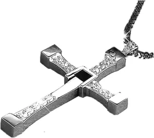 Cross Necklace - Stainless Steel Cross Necklace for Women & Men with Long Chain - Silver Mens toreto Necklaces with Small Diamonds (Silver) Fast and The Furious Dominic Vin Diesel cruz toretto Stainless Steel  don chain