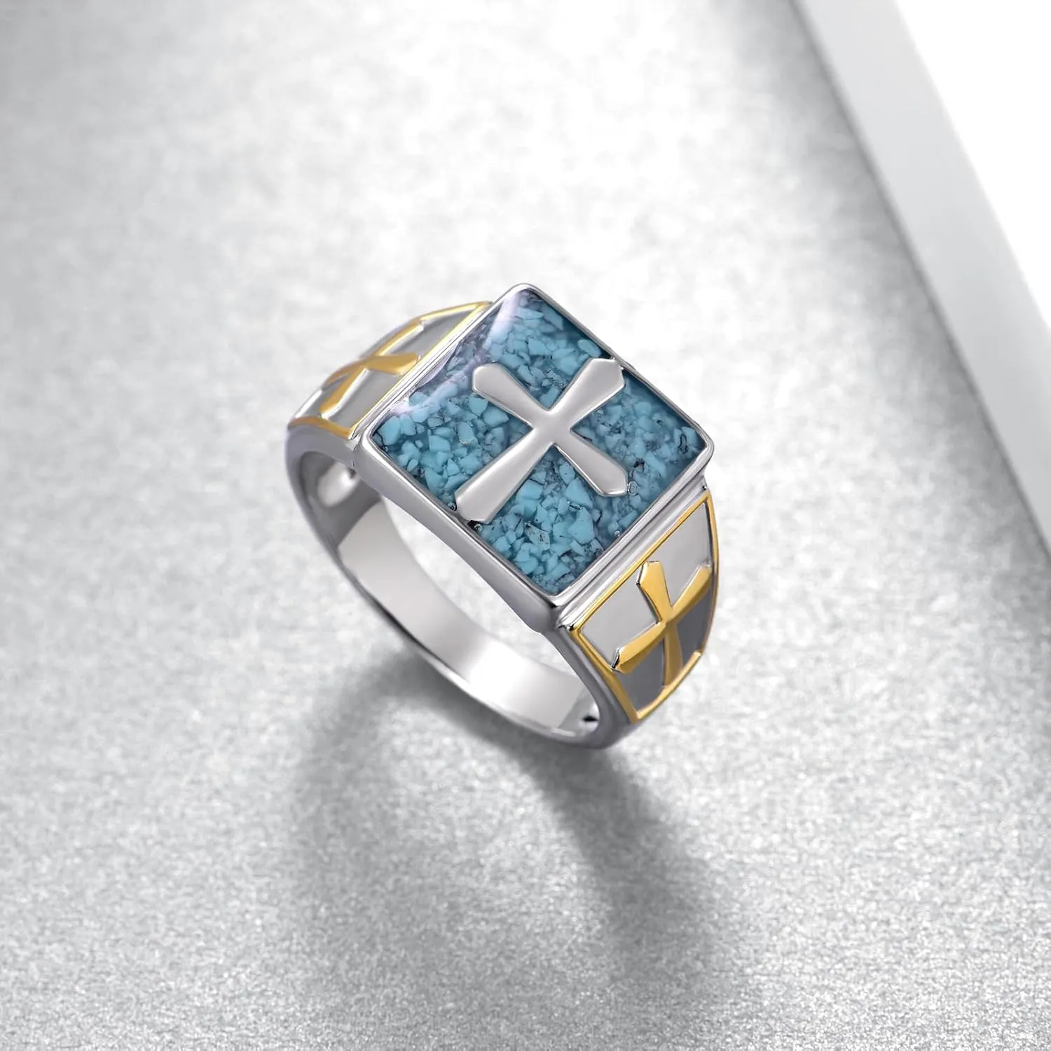 Cross Ring 925 Sterling Silver Turquoise Cross Rings Mens Rings Religious Christian Jewelry for Men Women