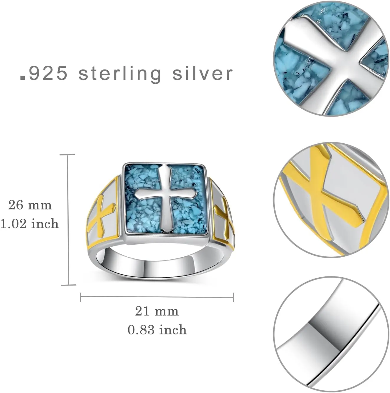 Cross Ring 925 Sterling Silver Turquoise Cross Rings Mens Rings Religious Christian Jewelry for Men Women