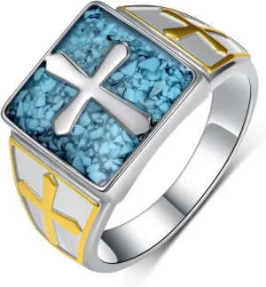 Cross Ring 925 Sterling Silver Turquoise Cross Rings Mens Rings Religious Christian Jewelry for Men Women