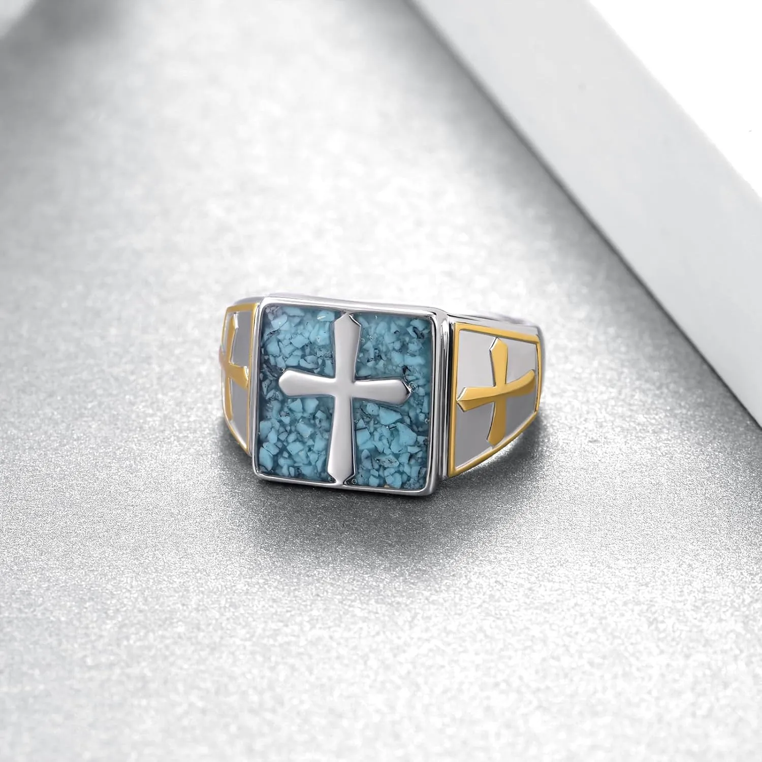 Cross Ring 925 Sterling Silver Turquoise Cross Rings Mens Rings Religious Christian Jewelry for Men Women