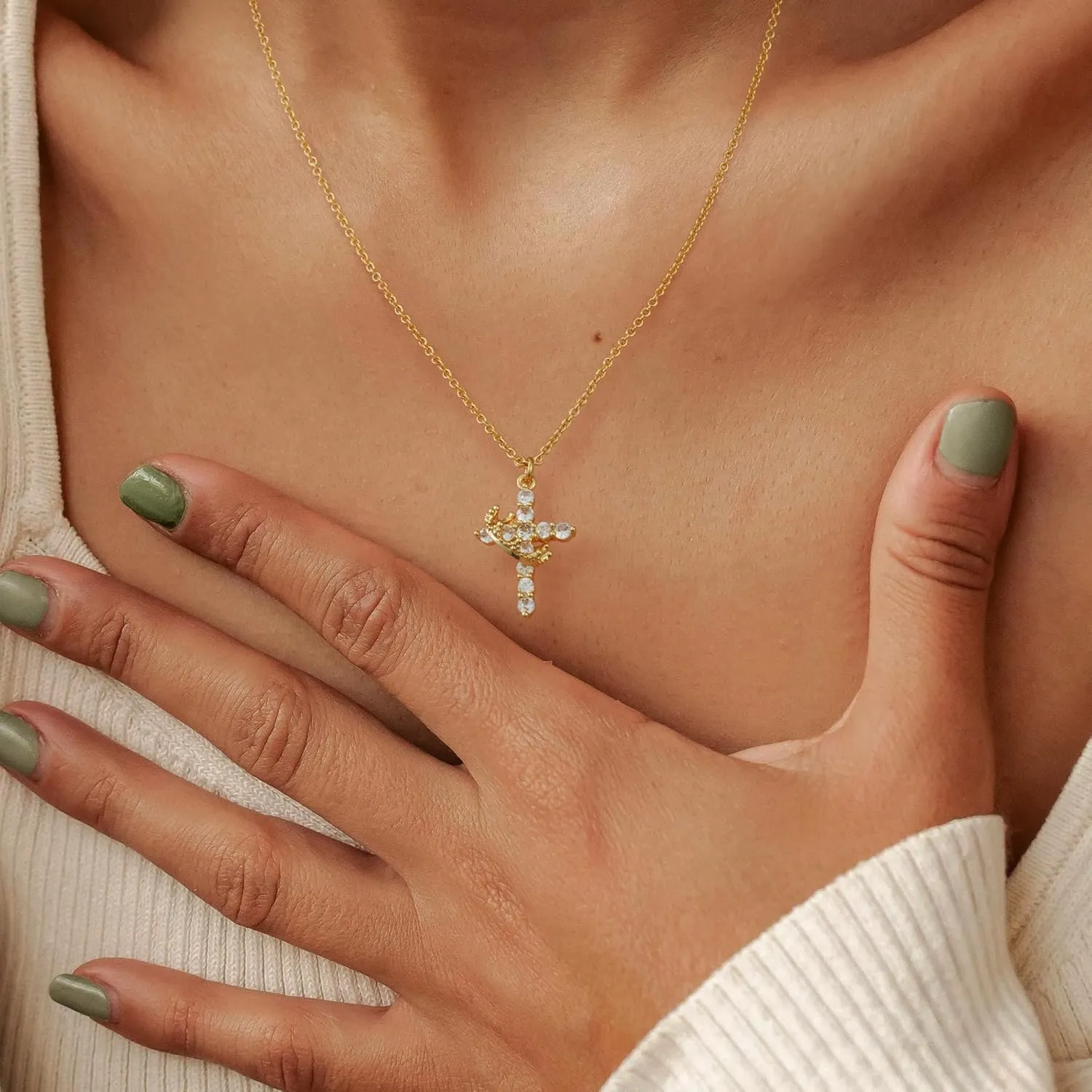 Cross Rotated Crown Necklaces for Women: Trendy Dainty 14K Gold/Silver/Rose Gold Plated Charm Necklace Large Diamond Pendant Womens Necklace Fashion Jewelry for Women