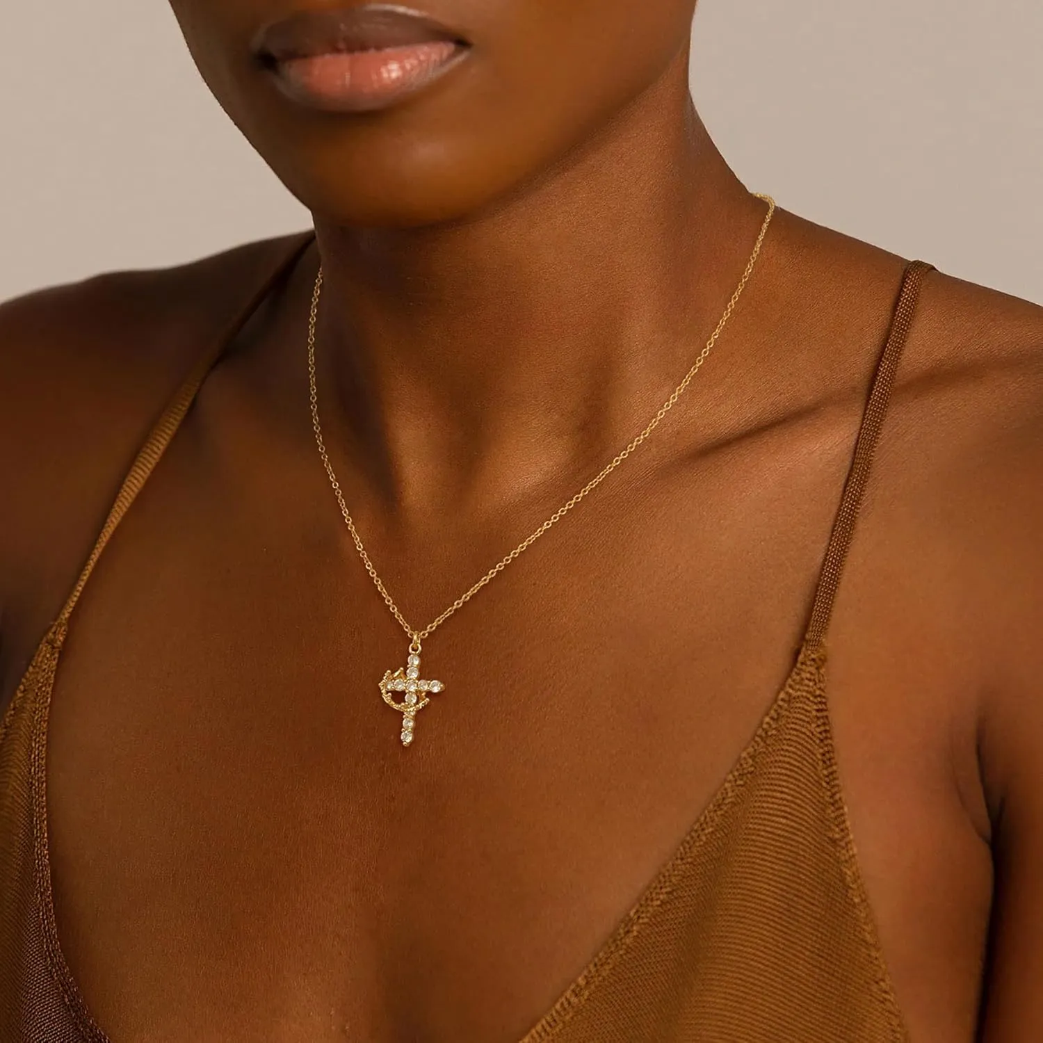 Cross Rotated Crown Necklaces for Women: Trendy Dainty 14K Gold/Silver/Rose Gold Plated Charm Necklace Large Diamond Pendant Womens Necklace Fashion Jewelry for Women