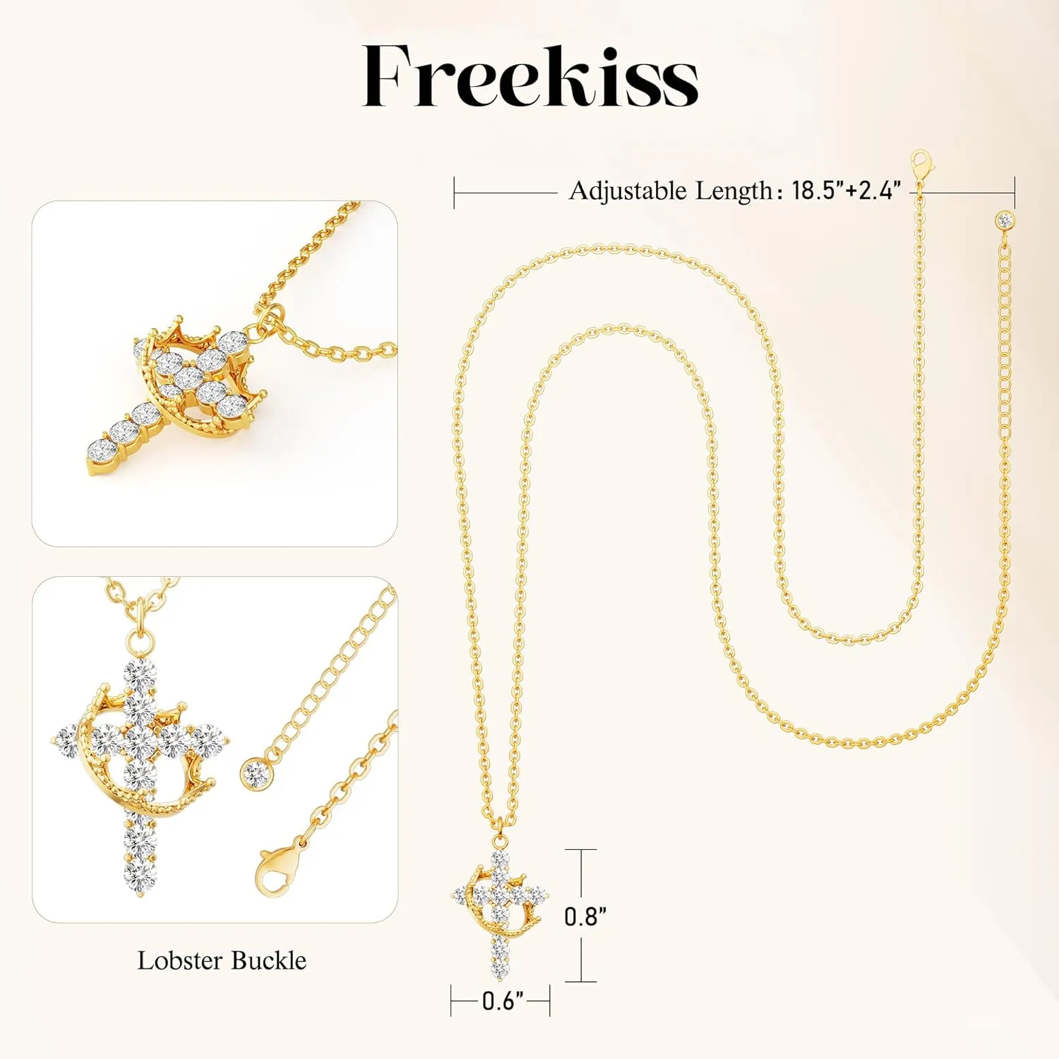 Cross Rotated Crown Necklaces for Women: Trendy Dainty 14K Gold/Silver/Rose Gold Plated Charm Necklace Large Diamond Pendant Womens Necklace Fashion Jewelry for Women
