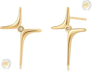 Cross Stud Earrings for Women Trendy 14K Gold Plated Sterling Silver Post Cubic Zirconia Cross Earrings Hypoallergenic Gold Jewelry Gifts