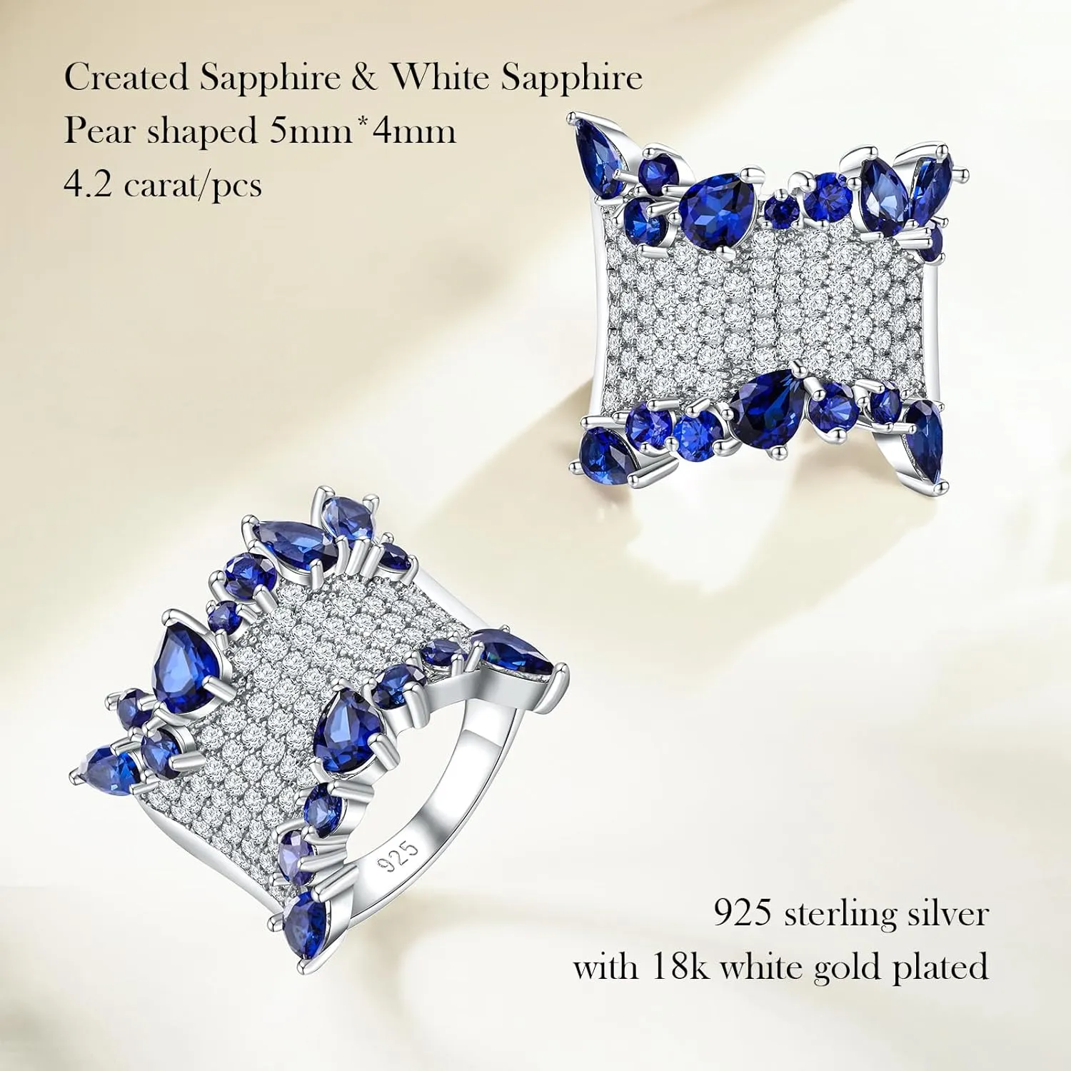 Crossover Statement Ring Wedding Bands 925 Sterling Silver Created Gemstone Chunky Wide Band Rings for Women Men Cocktail Anniversary Jewelry Size 6-10 (with Gift Box)