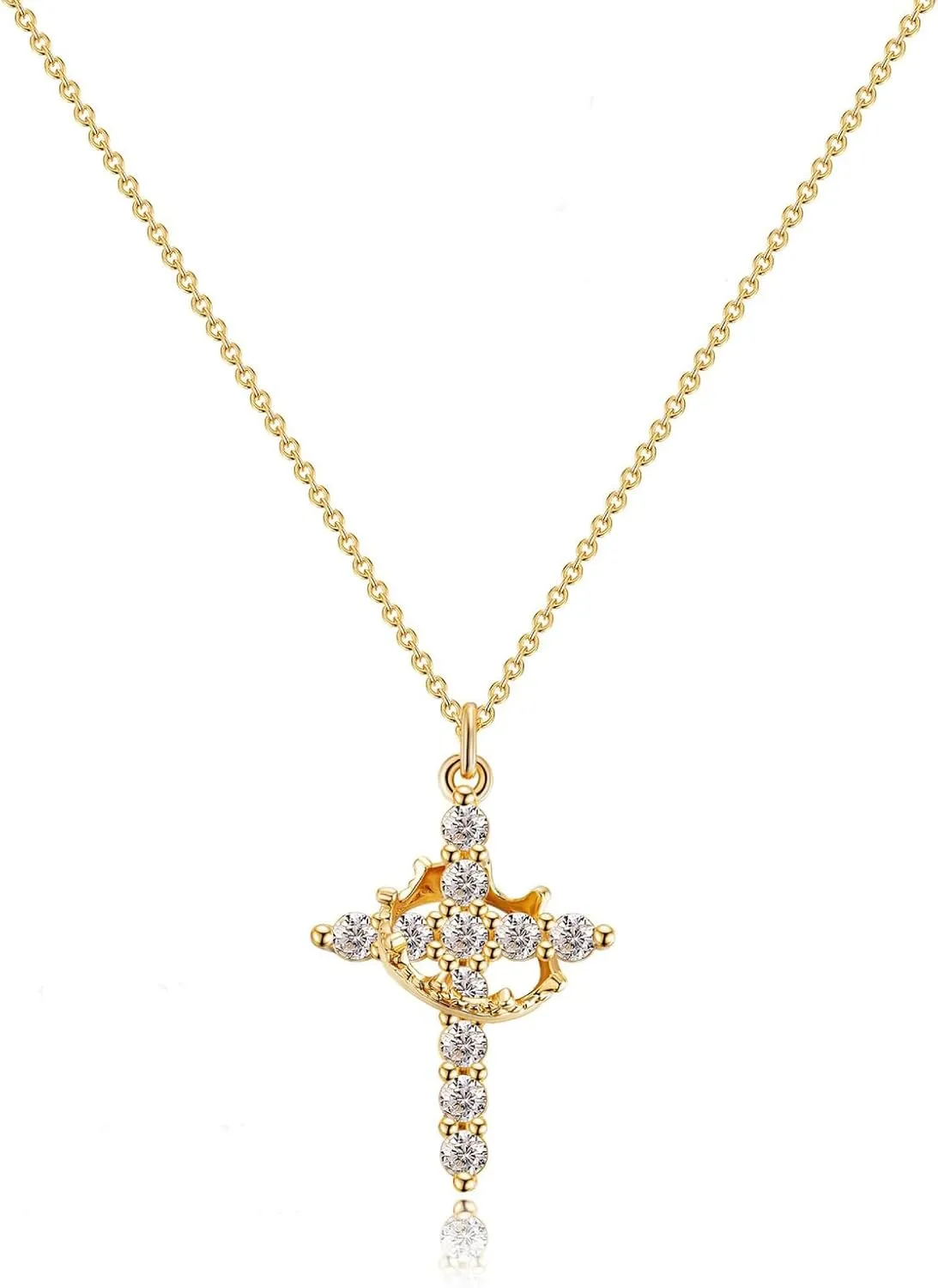 Crown Cross Necklace for Women  18K Gold Cubic Zirconia Cross Pendant Necklaces Trendy Crucifix Necklace for Women Jewelry Gifts