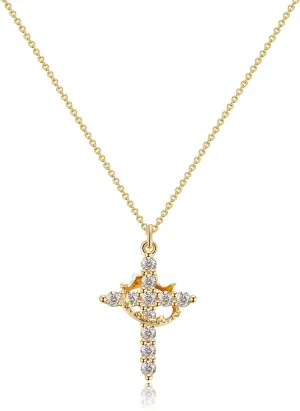 Crown Cross Necklace for Women  18K Gold Cubic Zirconia Cross Pendant Necklaces Trendy Crucifix Necklace for Women Jewelry Gifts