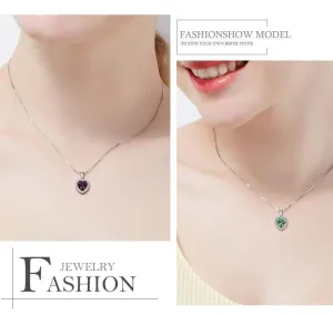 Crystal 925 Sterling Silver Women Pendant Heart Necklace