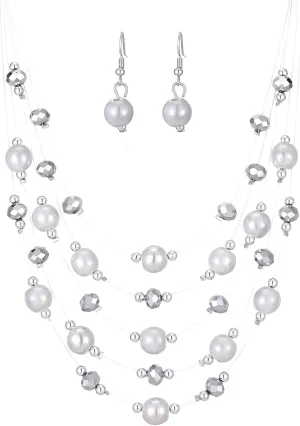 Crystal Beaded Statement Necklace for Women Boho Colorful Multi-Strand Necklace and Earring Sets for Women Fashion Jewelry Gifts for Mom