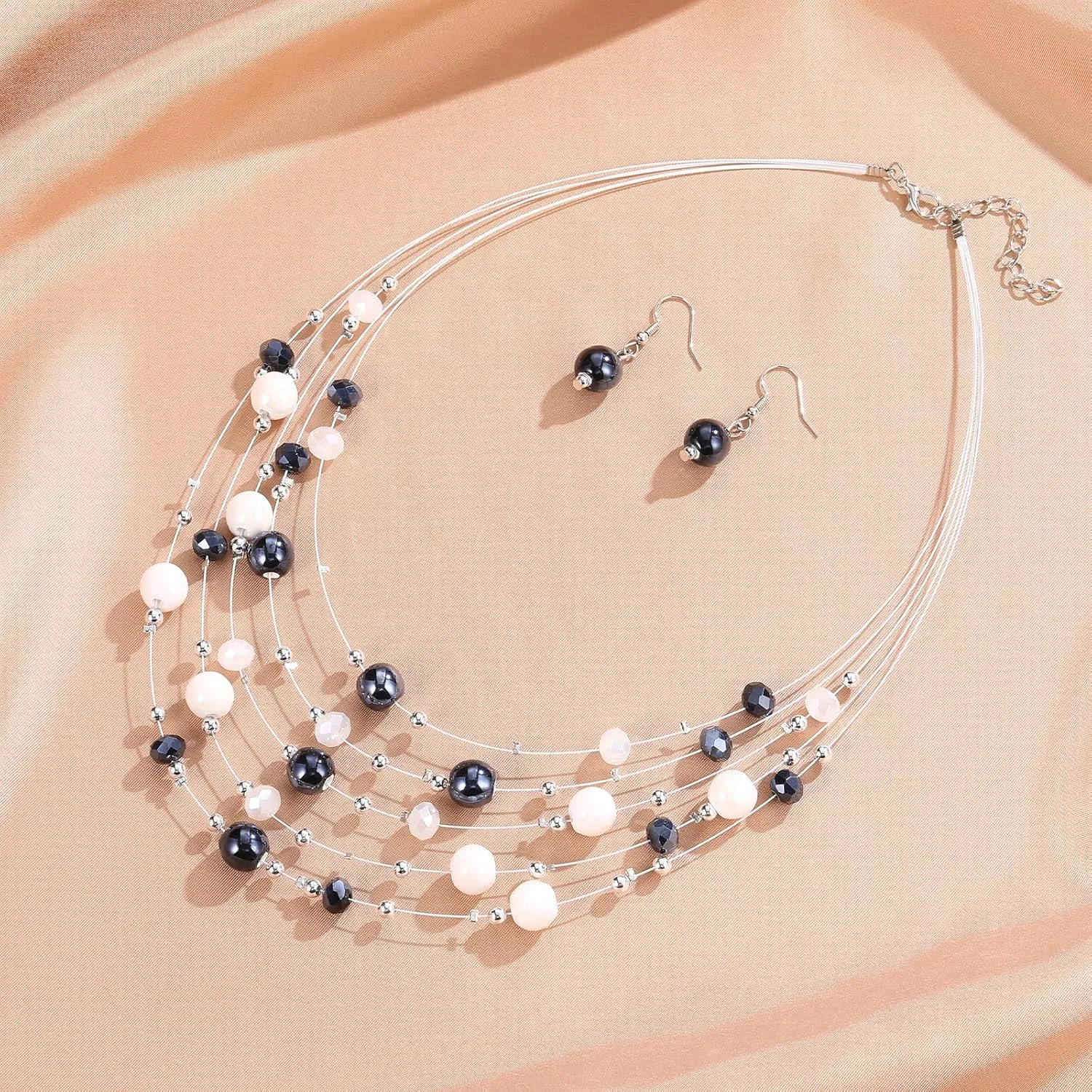 Crystal Beaded Statement Necklace for Women Boho Colorful Multi-Strand Necklace and Earring Sets for Women Fashion Jewelry Gifts for Mom