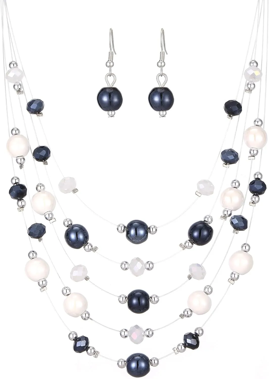 Crystal Beaded Statement Necklace for Women Boho Colorful Multi-Strand Necklace and Earring Sets for Women Fashion Jewelry Gifts for Mom