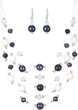 Crystal Beaded Statement Necklace for Women Boho Colorful Multi-Strand Necklace and Earring Sets for Women Fashion Jewelry Gifts for Mom