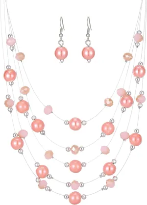 Crystal Beaded Statement Necklace for Women Boho Colorful Multi-Strand Necklace and Earring Sets for Women Fashion Jewelry Gifts for Mom