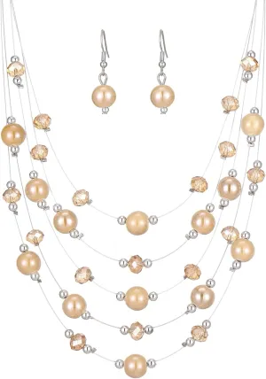 Crystal Beaded Statement Necklace for Women Boho Colorful Multi-Strand Necklace and Earring Sets for Women Fashion Jewelry Gifts for Mom