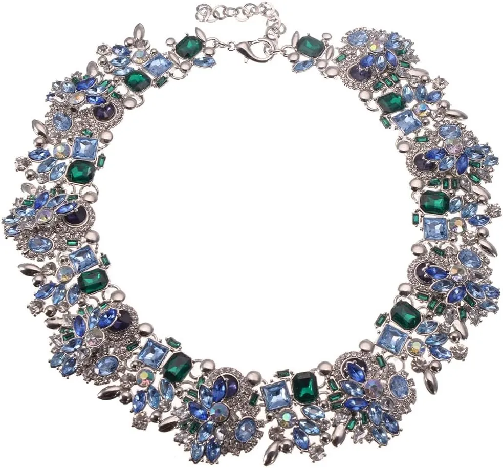 Crystal Rhinestone Statement Necklace, Vintage Chunky Chain Choker Collar Bib Statement Necklace Fashion Costume Jewelry Necklaces for Women