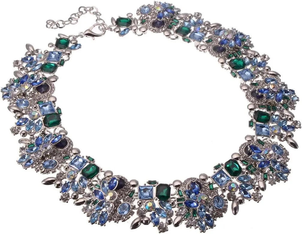 Crystal Rhinestone Statement Necklace, Vintage Chunky Chain Choker Collar Bib Statement Necklace Fashion Costume Jewelry Necklaces for Women