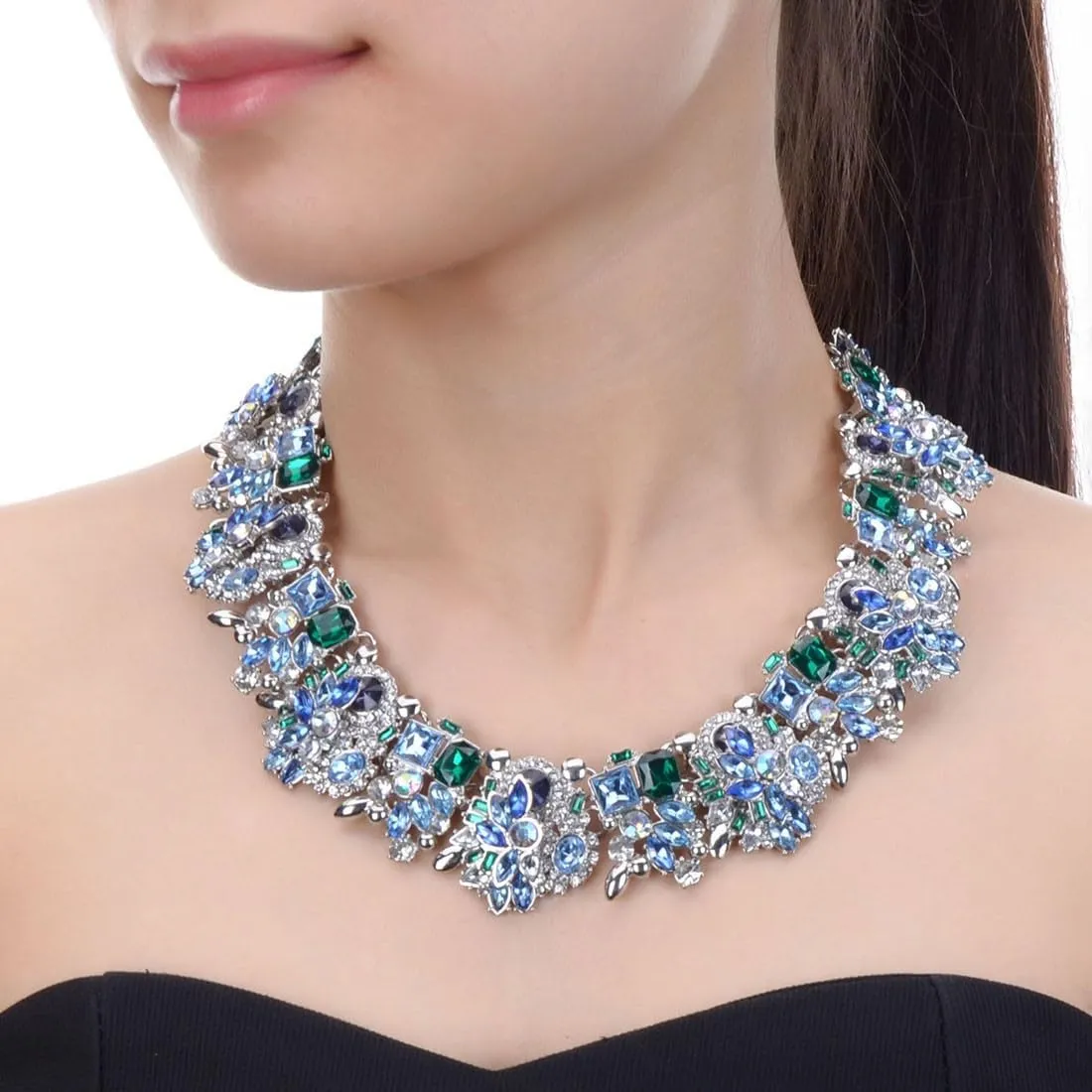 Crystal Rhinestone Statement Necklace, Vintage Chunky Chain Choker Collar Bib Statement Necklace Fashion Costume Jewelry Necklaces for Women