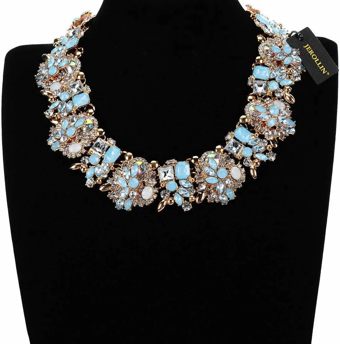 Crystal Rhinestone Statement Necklace, Vintage Chunky Chain Choker Collar Bib Statement Necklace Fashion Costume Jewelry Necklaces for Women