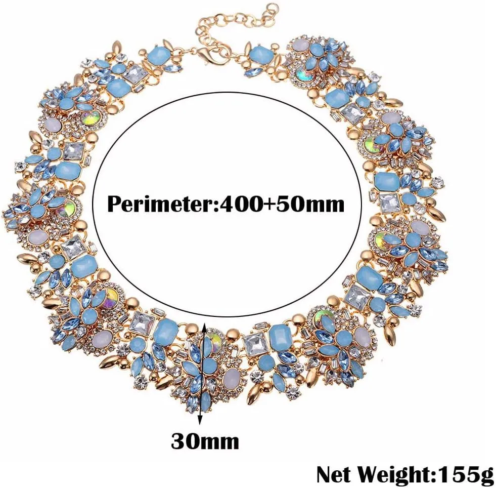 Crystal Rhinestone Statement Necklace, Vintage Chunky Chain Choker Collar Bib Statement Necklace Fashion Costume Jewelry Necklaces for Women