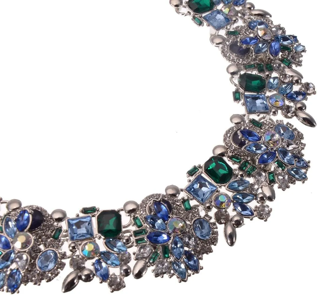 Crystal Rhinestone Statement Necklace, Vintage Chunky Chain Choker Collar Bib Statement Necklace Fashion Costume Jewelry Necklaces for Women
