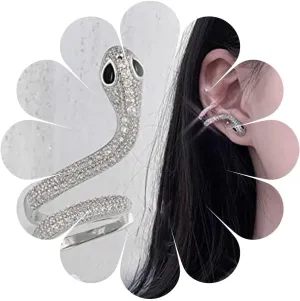 Crystal Snake Stud Earrings CZ Snake Ear Clip Wrap Around Earring Rhinestone Silver Snake Cuff Earrings Punk Snake Earrings for Women
