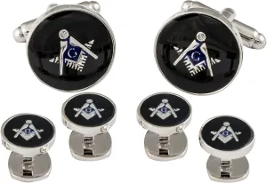 Cuff-Daddy Mens Freemason Masonic Cufflinks Studs Silver Black with Presentation Box Cufflinks Shirt Accessories Business Attire Storage Travel Box Special Occasions