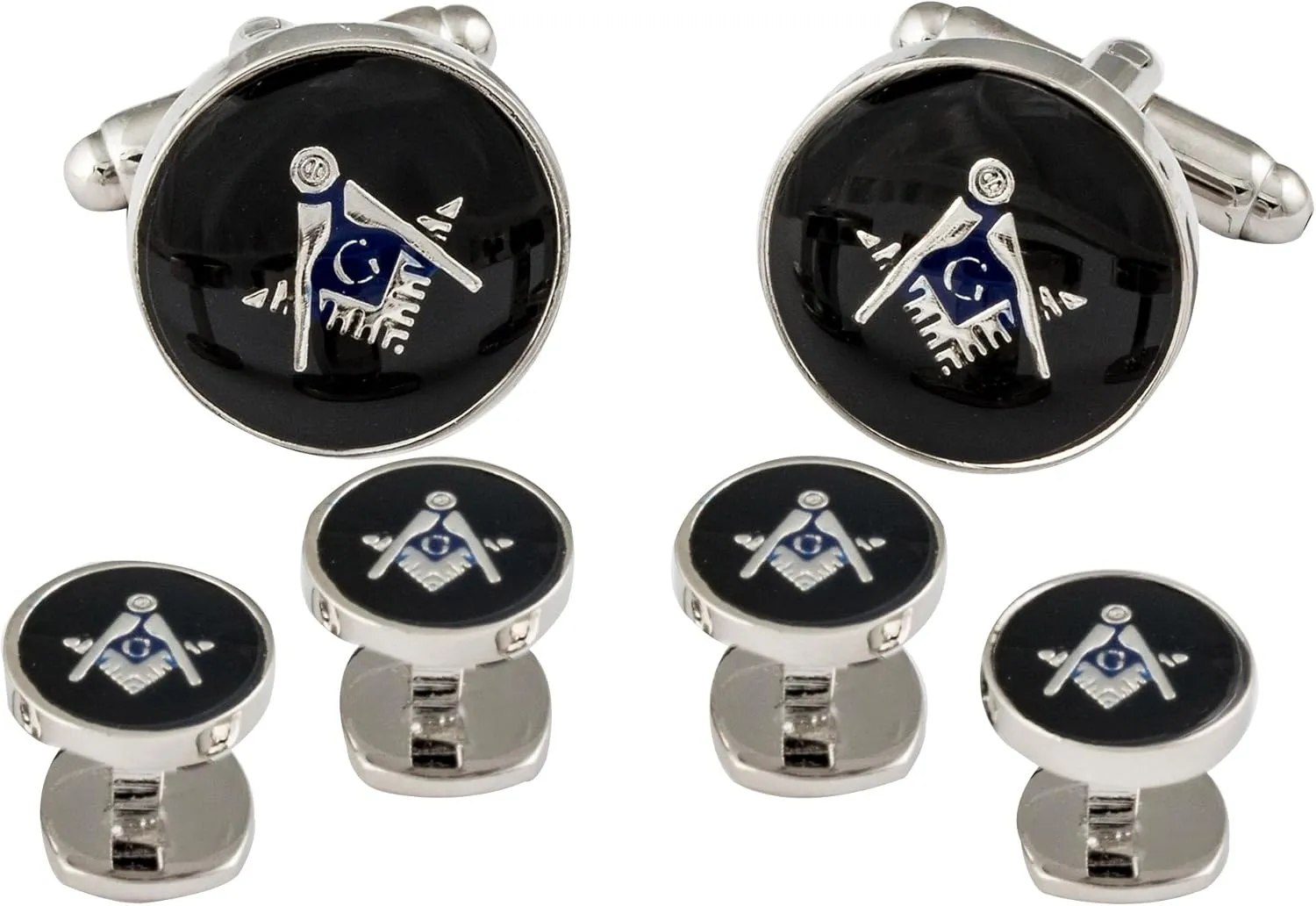 Cuff-Daddy Mens Freemason Masonic Cufflinks Studs Silver Black with Presentation Box Cufflinks Shirt Accessories Business Attire Storage Travel Box Special Occasions