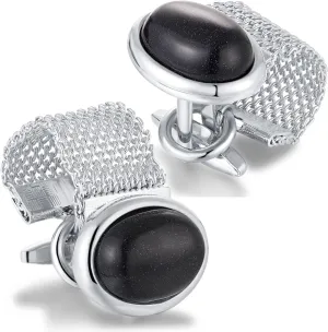 Cufflinks for men Black Stone with Chain Shirt cuff links, suitable for Formal Business Wedding Shirts in Gift Box