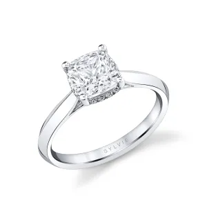 Cushion Cut Hidden Halo Solitaire Engagement Ring - Fae Platinum White