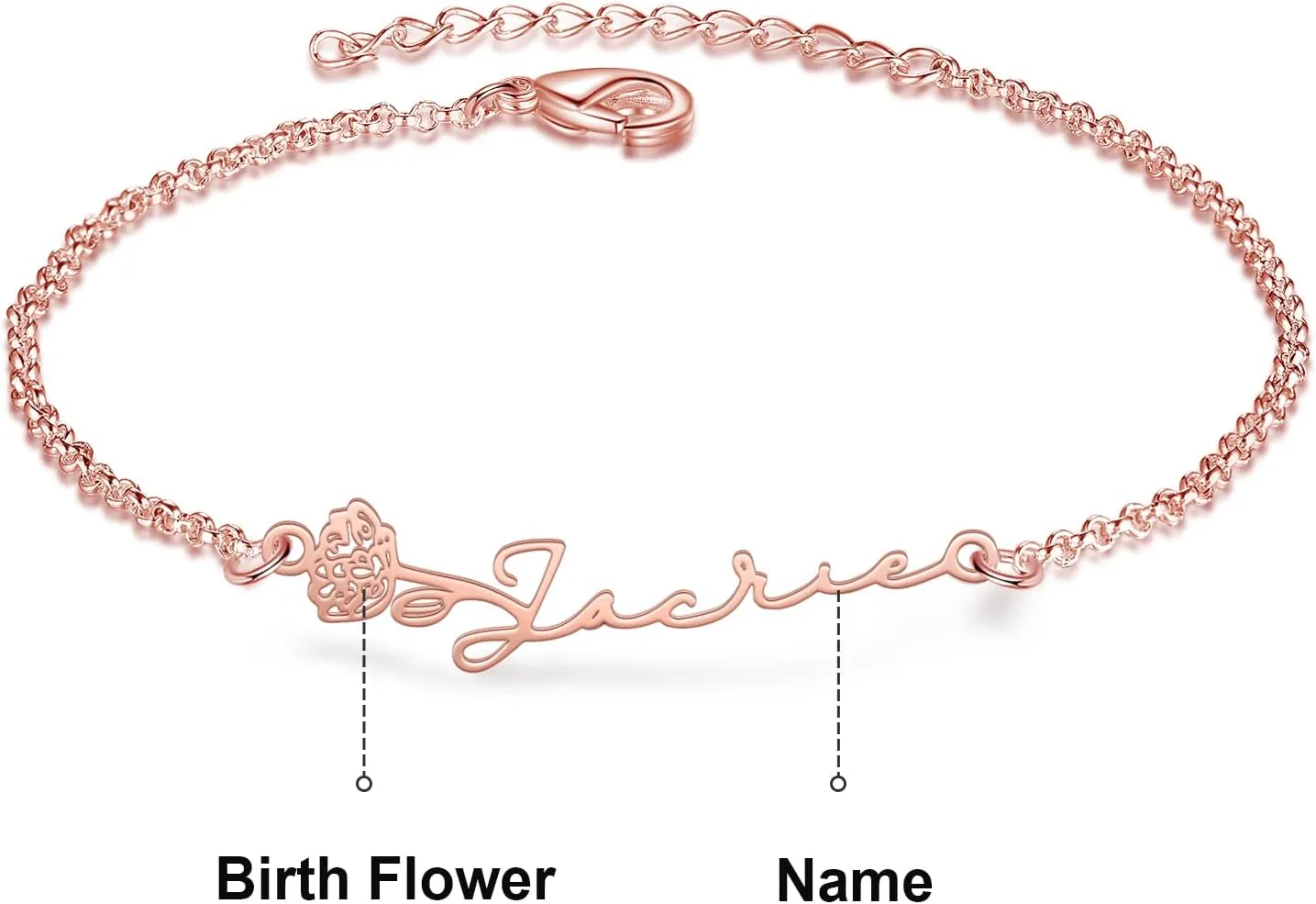 Custom Birth Flower Bracelet, Personalized Name Bracelet for Women Dainty Floral Link Bracelet Birthday Gift for Women Bff Best Friends