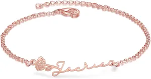 Custom Birth Flower Bracelet, Personalized Name Bracelet for Women Dainty Floral Link Bracelet Birthday Gift for Women Bff Best Friends